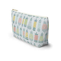 Stamped Leaves Accessory Pouch w T-bottom in Aqua